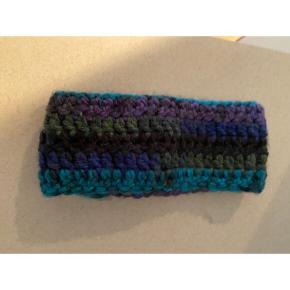 Handknit Yarn Headband with Flower Blue Purple Gray Youth Girls - Picture 3 of 7